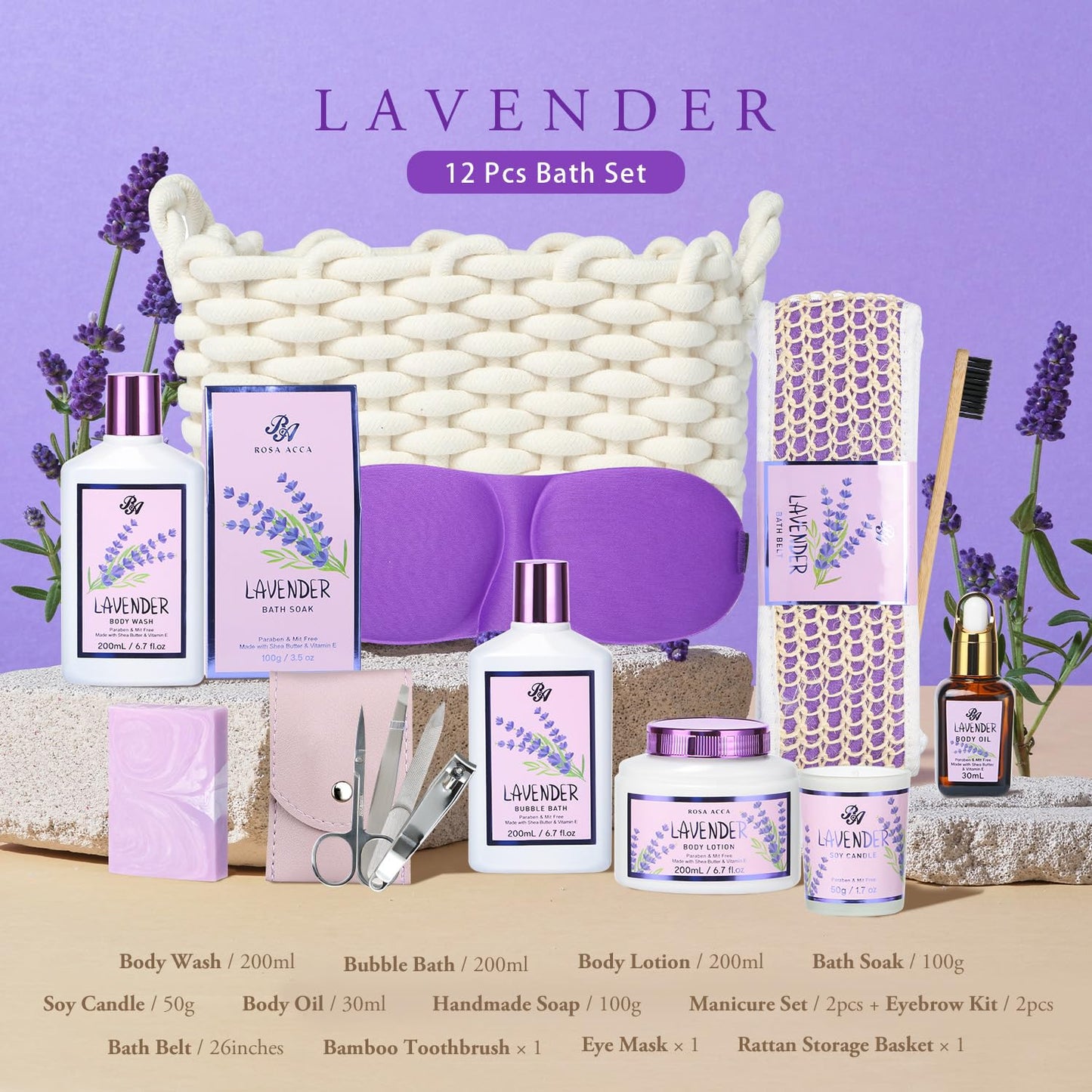 Spa Gifts for Women -  12Pcs Spa Gift Baskets Lavender Scented Includes Body Wash, Bubble Bath, Manicure Set. Gifts for Mom, Birthday Gifts, Home Spa Kit Gift for Her