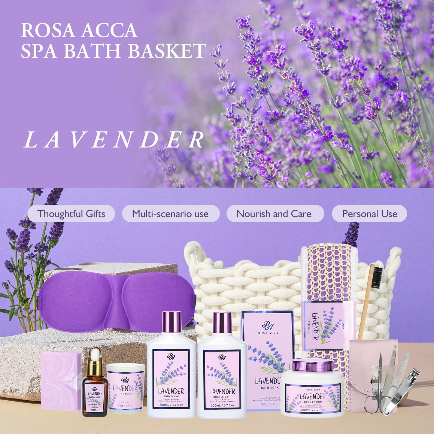 Spa Gifts for Women -  12Pcs Spa Gift Baskets Lavender Scented Includes Body Wash, Bubble Bath, Manicure Set. Gifts for Mom, Birthday Gifts, Home Spa Kit Gift for Her